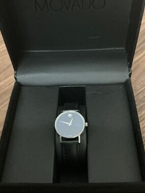 Movado Black Dial Watch with Silver Case unisex style